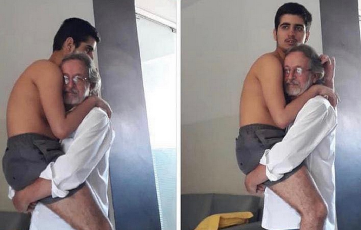 Un grand-pre porte son petit-fils autiste sur son dos mme s'il est g de 17 ans